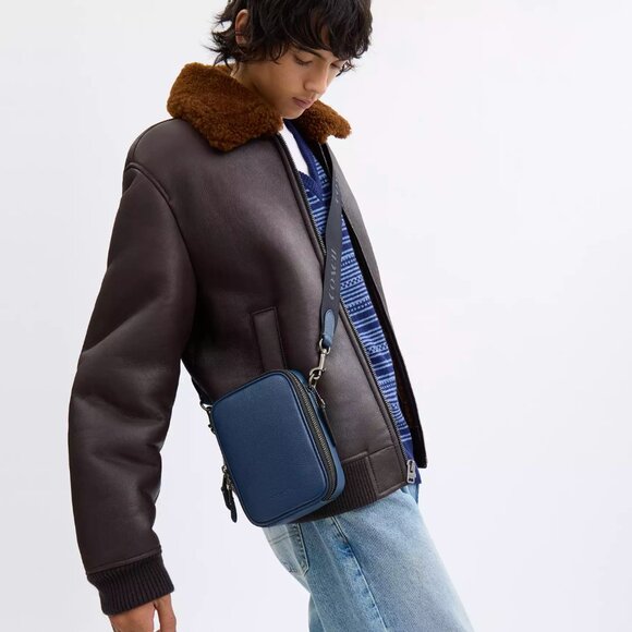 NWT Coach CL948 Stanton Crossbody Bag In Refined Pebble Leather Deep Blue - Picture 2 of 12